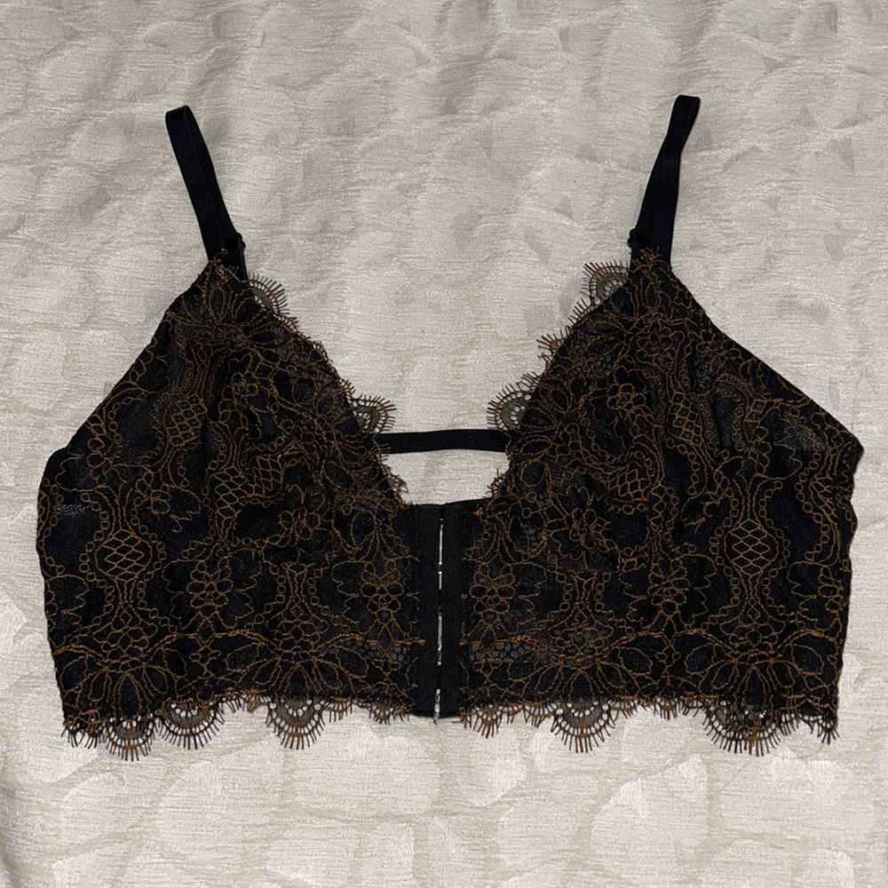 Free People Black lace hook front bralette